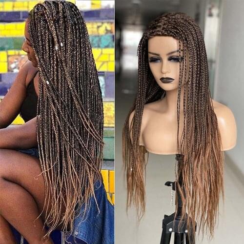 Box Braided Wigs For Black Women Synthetic Ombre Blonde Braiding Hair Wig 26 Inch Long Braids Cosplay Wigs Heat Resistant Fiber