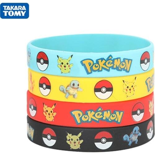 Takara Tomy Pokemon Genuine Kawaii Bracelet Anime Peripheral Pikachu Childrens Cartoon Silicone Wristband Cosplay Party Gift