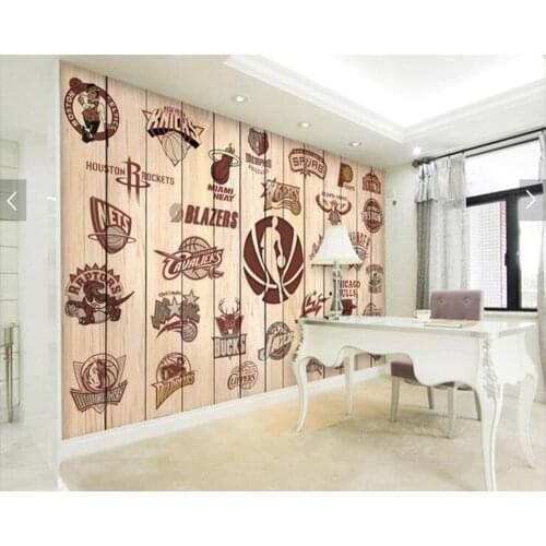 Custom basketball wallpaper, team logo team logo wood wall for living room bar KTV restaurant background wallpaper