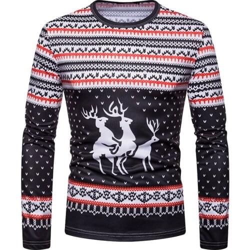 Christmas Mens T-Shirt Tops Long Sleeve Round Neck Slim T-Shirt Round Neck Turtleneck Sweatshirt