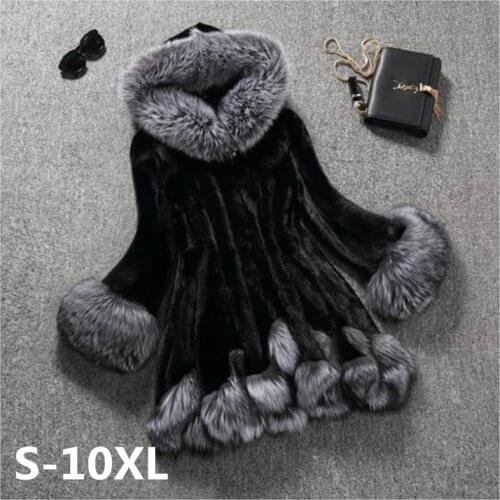 Plus size S-10XL Faux Mink Fur Coat Women 2019 Autumn Winter Fox fur collar Hooded Jacket Female Mink cashmere Coats IOQRCJV 371