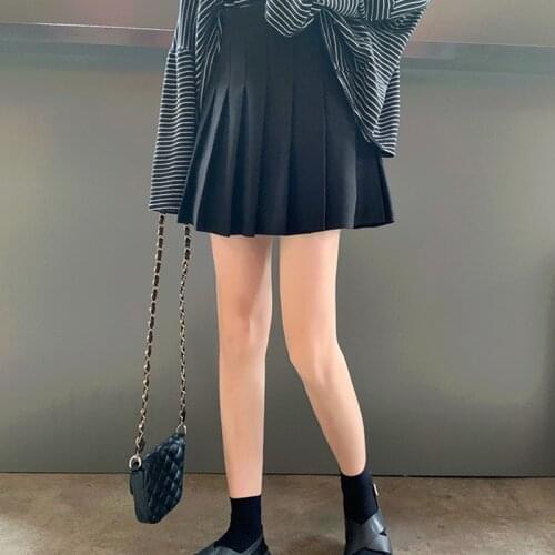 Spring Summer Japanese School Uniform Mini Skirts Women High Waist Skirt Kawaii Denim Solid A-line Sailor Skirts Pleated Skirt