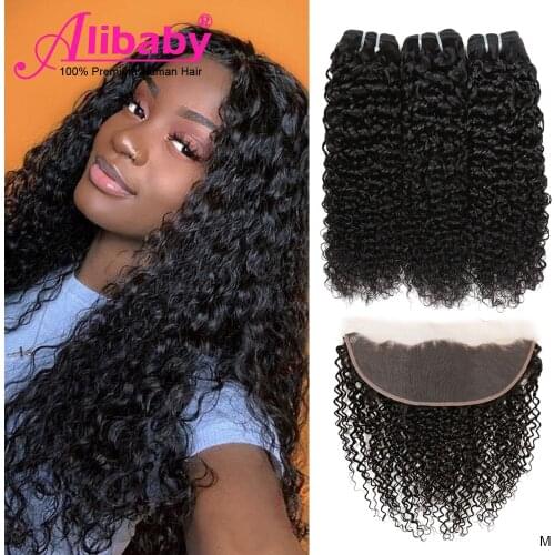 Curly Bundles With Frontal Jerry Curl Human Hair Chinese 3 4 Bundles With Frontal Wet And Wavy Human Hair Remy Lace Frontal
