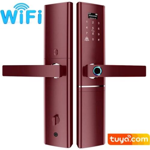 WiFi Fingerprint Smart Doorlock Wireless Remote Control TuYa APP Locks Passcode Card Lock Apartment Rental Electronic Lock Red