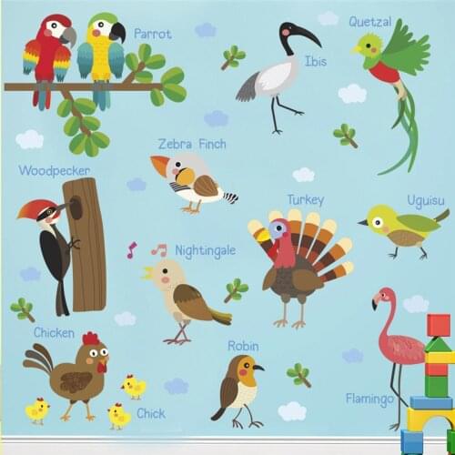Vivid Safari Birds Wall Stickers Home Decoration Kids Room Classroom Mural Art Diy Nursery Wild Animal Wall Decals Posters