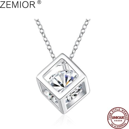 ZEMIOR Personality Hollow Out Cube Pendant Necklace For Women Big Clear Cubic Zirconia Necklaces Girl Wedding Fashion Jewelry