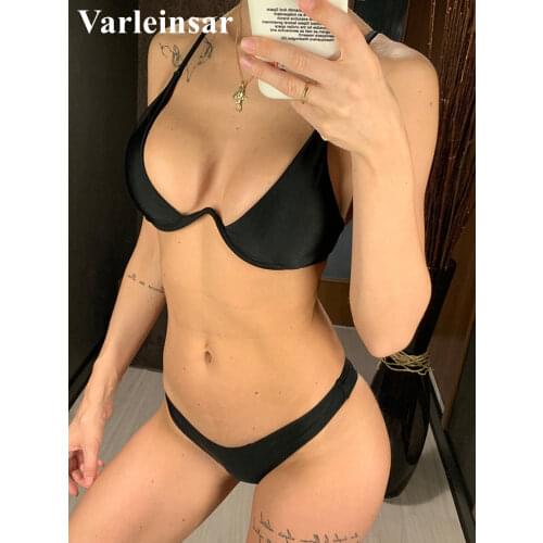 S - XL Underwired V-bar Bikini Women Swimwear Female Swimsuit Two-piece V shape Wire Bikini set Bather Bathing Suit Swim V439B