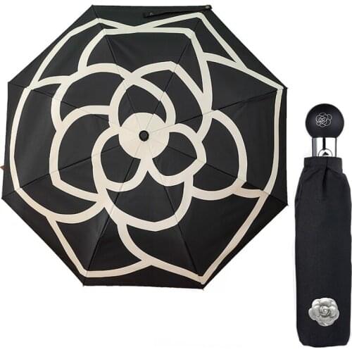 Automatic Folding Camellia Umbrella Rain Women Black Coating Waterproof Anti UV Self Umbrellas Paraguas Alloy Tube 8k umbrellas