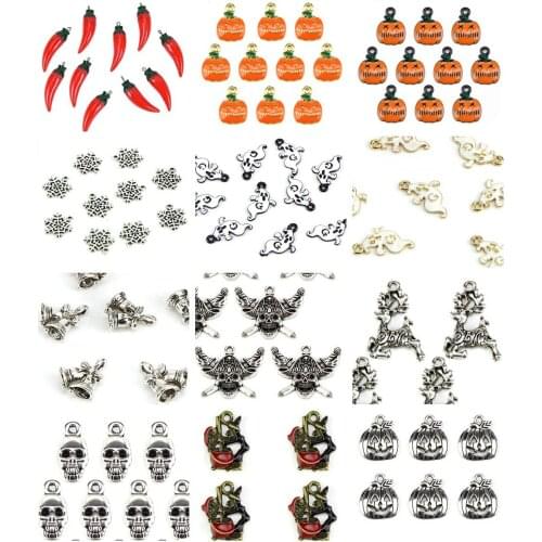 10Pcs/lot Antique Halloween Charms Pumpkin Pepper Ghost bell Pendant Handmade Hanging Crafts For DIY Vintage Choker Necklace