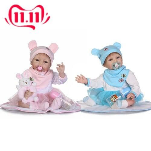 2pcs Newly Twins Reborn Baby Dolls Boy+Girl 22'' Soft Vinyl Silicone Newborn Toy Silicone Reborn Baby Dolls