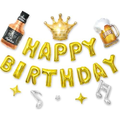 21pcs Champagne and Beer Aluminium Foil Balloons Happy 21st Birthday Party Decoration Adult 16inch Gold Letter Ballon Home Decor