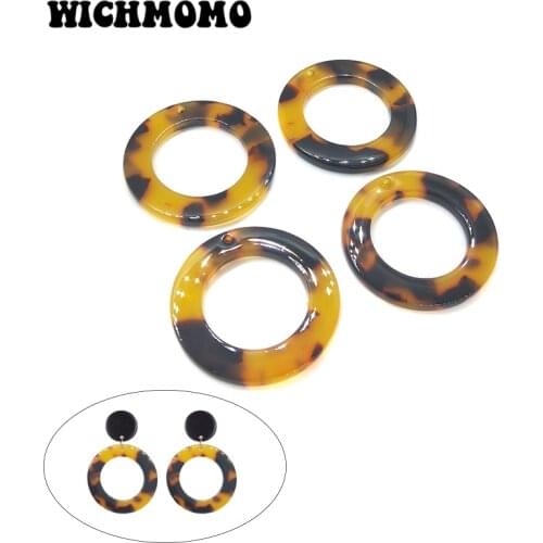 2019 New Fashion 4 Pieces 28mm High Quality Round Acetic Acid Resin Smooth Charms Connectors for DIY Earring Jewelry Accessories
