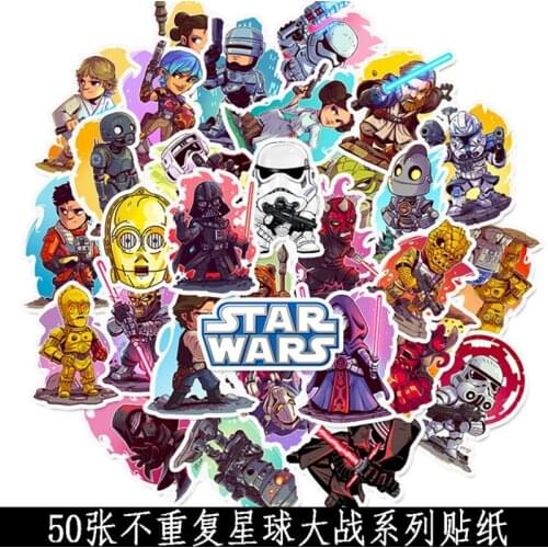 50pcs Star Wars Figuer Stickers Cool Motorcycle Luggage Trolley Case Notebook Guitar Waterproof Stickers Creative Decoration