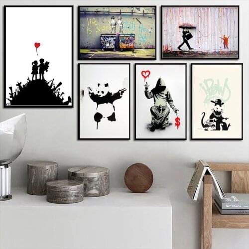 Abstract Banksy Graffiti Art Canvas Painting Modern Street Posters and Prints Vintage Wall Art Pictures for Living Room Decor