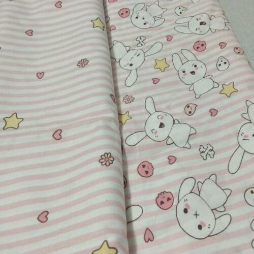 100% Cotton viaPhil Brand Pink Stripe Love Heart Rabbit & Stripe Printed Fabric AnimalFabric Patchwork Cloth Dress Home Decor