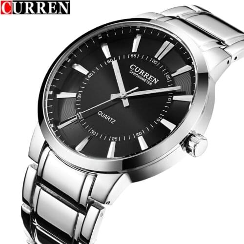 CURREN Mens Watches Waterproof Top Brand Luxury Fashion Big Dial Male Clock Stainless Steel Sport Military Men Wristwatch 8001