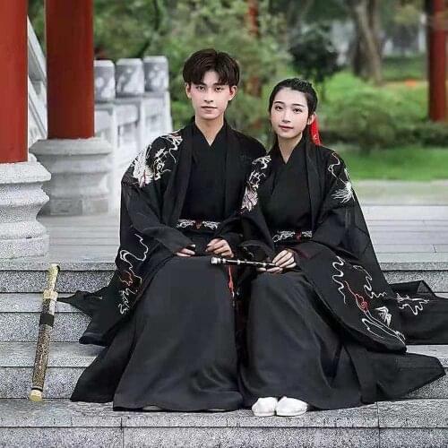 Black Embroidery Mens Halloween Fantasy Chinese Traditional Hanfu Couples Cosplay Costume Hanfu for Men&Women Plus Size 4XL