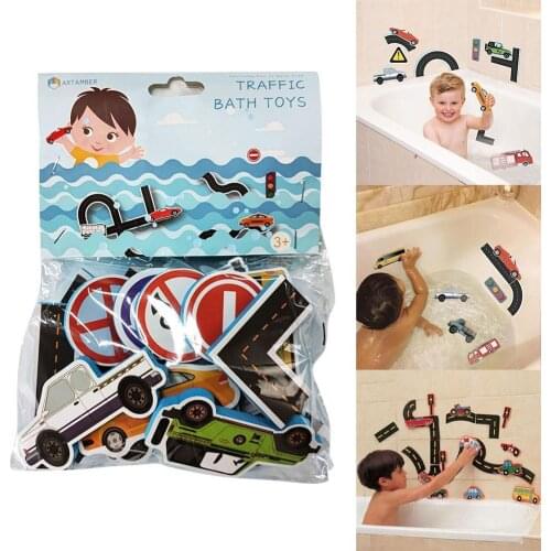 Childrens Bathroom Toys Flexible Road Track Car Stick Bath Toy Early Baby Education DIY Sticker Puzzles Toys Funny Water Toys