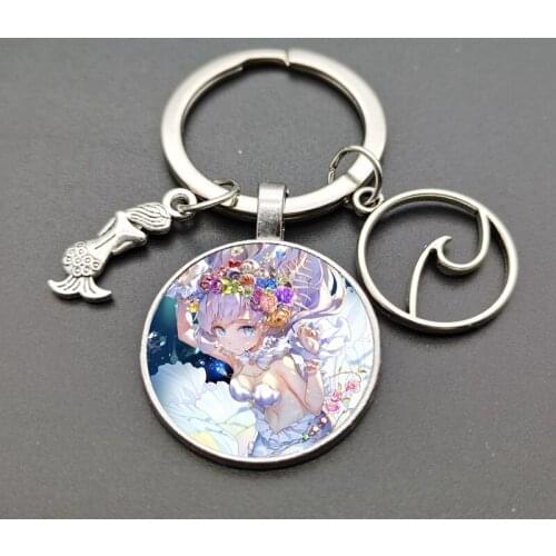 Two round cartoon mermaid picture alloy keychain same style for men and women