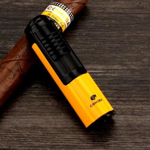 Russian Stock Butane Gas Cigar Lighter Metal Refillable 1 Jet Torch Lighters Blue Flame Mini Bar Shape Fire Starter