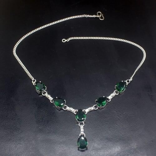 Gemstonefactory Jewelry Big Promotion 925 Silver Natural Emerald Green Topaz Adorable Women Chain Necklace 42cm 202101612