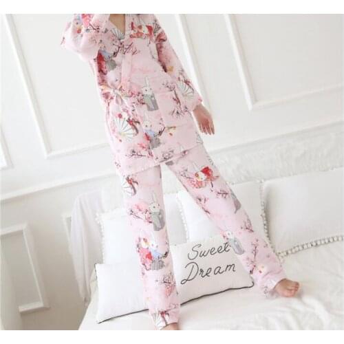 Winter cotton Thick Cartoon kimono robe women pajamas sets japanese Style sleep indoor bathrobes robes for women Suit