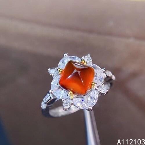 KJJEAXCMY fine jewelry 925 sterling silver inlaid Natural Fanta garnet girl popular flower sugar tower cutter ring support check
