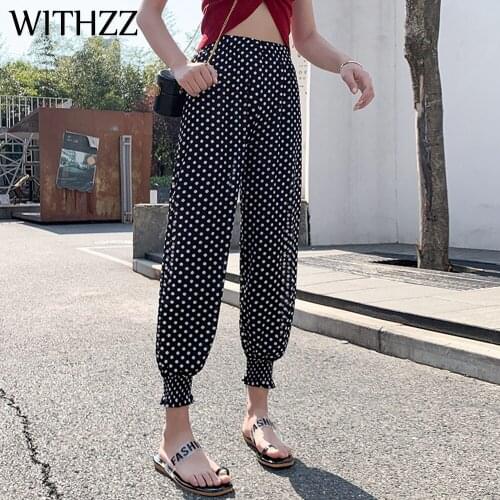 WITHZZ Summer Bloomers High Waist Drape Beam Pants Loose Chiffon Womens Trousers