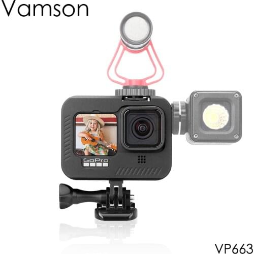 Vamson Metal Frame Extend Cold Shoe Mount for Microphone LED Light for Gopro Hero 9 Black Sports Camera Accessories VP663