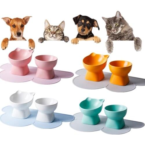 Pet Bowl Cat Ceramics Cute Cervical Health Protective Bowl High Base Water Food Feeder for Puppy Kitten Pet Feeding Cat Bowl
