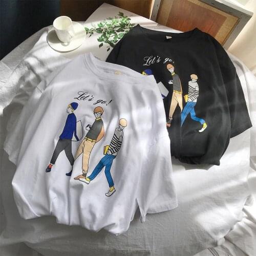 Men Woman Carton Print Loose Tshirt Couple Streetwear Korean T-Shirt Female Summer Harajuku T-shirts 2020 Fashions