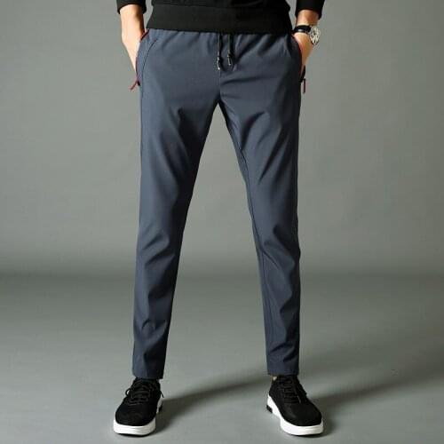 Mens casual joker pants fitness polyester blends long trousers plus size 2019 summer stretch dark grey young sweatpants slacks