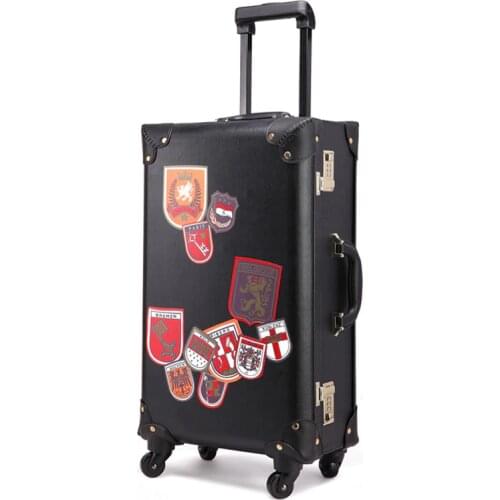 New Women PU Leather Luxury Vintage series 22 24 inch Rolling Luggage Men black Beige high quality Trolley suitcases travel bag