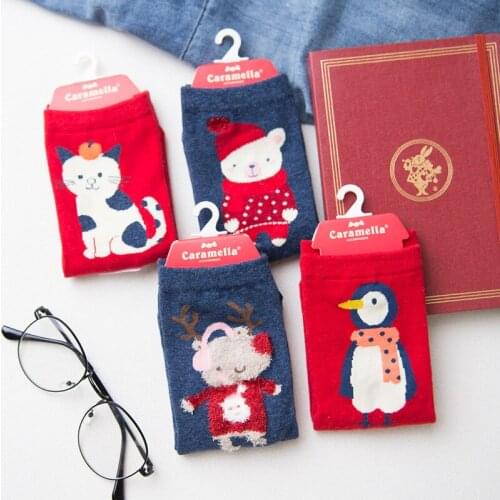 Caramella 2017 Winter New Womens Cotton Casual Socks Ladies Female Girl Men Christmas Gift Hosiery Red Cartoon Soft Sock