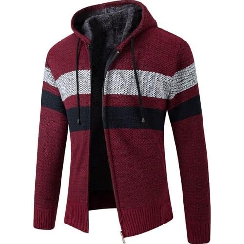 2021 Autumn and Winter New Mens Fleece-Lined Thickened Sweater Trend Multicolor Youth Cardigan Sweater