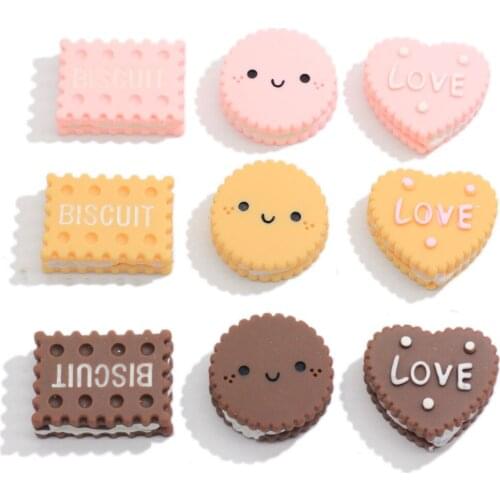 New Popular Sweet Cookies Flatback Resin Cabochons Heart Round Square Biscuit Slime Charms Hair Bow Center Decoration