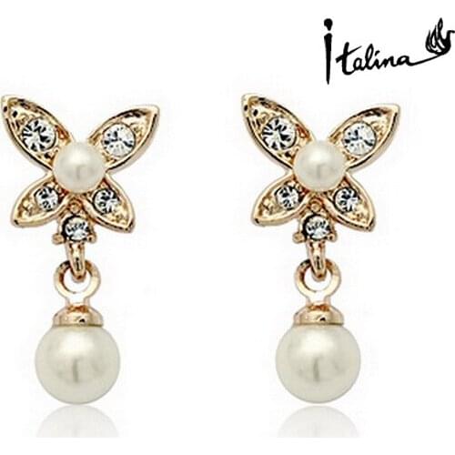 New Sale Brand TracysWing Earrings for women Genuine Austria Crystal Gold Color Stud swa simulated pearl #RG82682