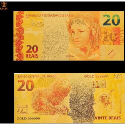 New Product Brazil Gold Banknote 20 Reyals Colorful Gold Foil Bill Note Fashion Metal Crafts Fake Paper Money Collection