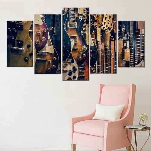 Canvas HD Prints Poster Home Decor 5 Pieces Guitar Musical Instrument Painting Modular Living Room Wall Art Picture Framework