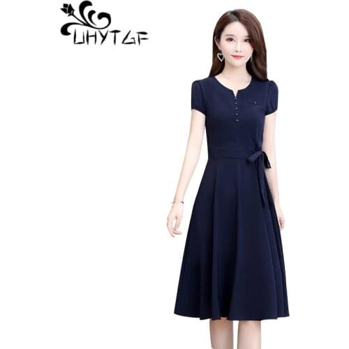 UHYTGF 5XL Plus size dresses women fashion pullover beach summer dress short sleeve slim bandage dress elegant women dresses 781