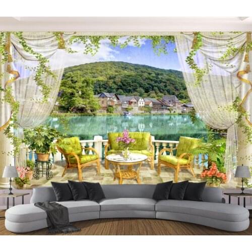 Custom 3d Balcony lake view wallpapers for kids on the wall Living room bedroom hotel meeting room home decor wallpaper
