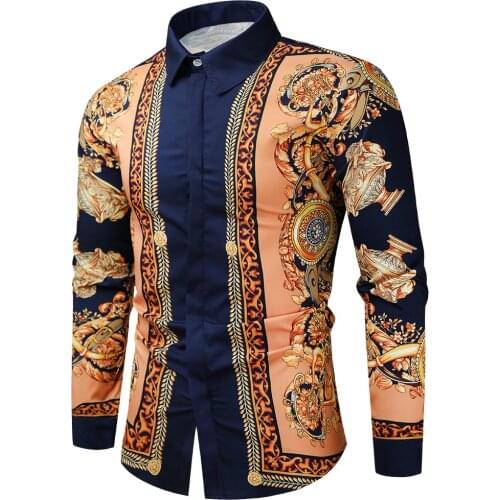 Casual Blouse Homme Baroque Banquet Shirt Paisley Men Shirt Luxury Korean Mens Long Sleeve Print Shirts Men 552