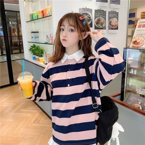 Casual Loose Ins Lazy Striped Shirt Womens Shirts Ulzzang Japanese Kawaii Vintage Female Korean Harajuku Cute Clothes For Women