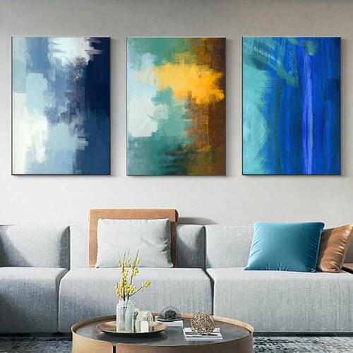 Hand Painted Modern Abstract Wall Art White Blue Canvas Oil Painting Vertical Home Decoration Wall Painting For Living Room