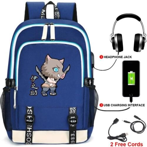 Kimetsu no Yaiba Demon Slaver Cosplay Backpack USB Rechargeable School Backpack Hashibira Inosuke Kamado Tanjirou Nezuko Bag