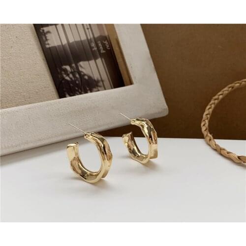 Trendy Geometric Metal Texture Hoop Earrings for Women Gold Color Minimalist Circle Open Earrings Fashion Jewelry Brincos New