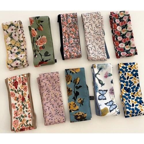 Floral Silk Hair Ribbons Scarf For Women Korean Girls Flower Hairbands Scrunchies Ponytail Holder Hair Accessories Hairband Hot