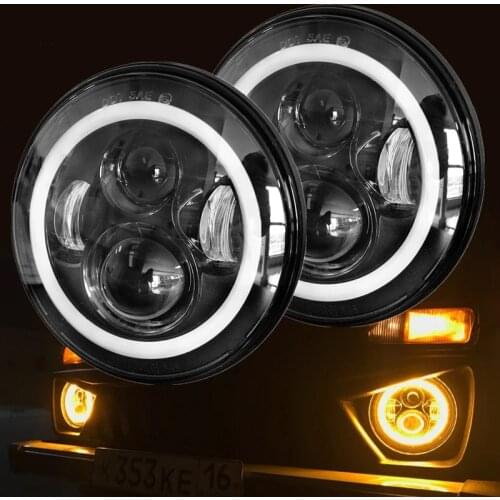 LED Headlight 7inch DRL Halo Angle Eyes Led Headlamp 12V 24V DOT E9 High Low Turn Signal for Jeep Wrangler Lada Niva Offroad 4x4