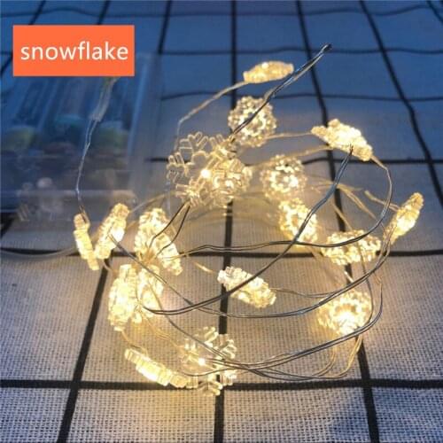 Led Christmas Snowflake star heart garland copper wire lights string battery holiday fairy lights wedding indoor decoration