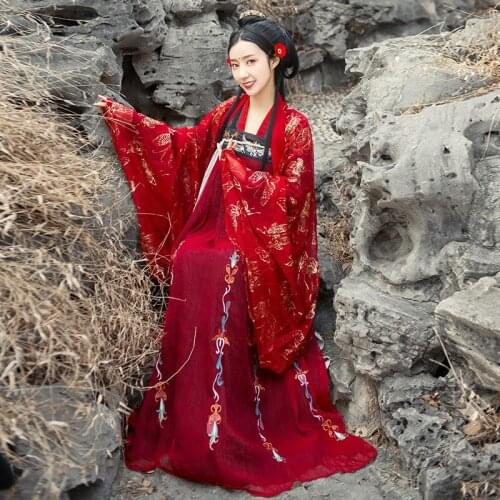 Tradition Hanfu Heavy Embroidery Skirt Gilding Red Ancient Princess Chinese traditional costume cosplay party dress